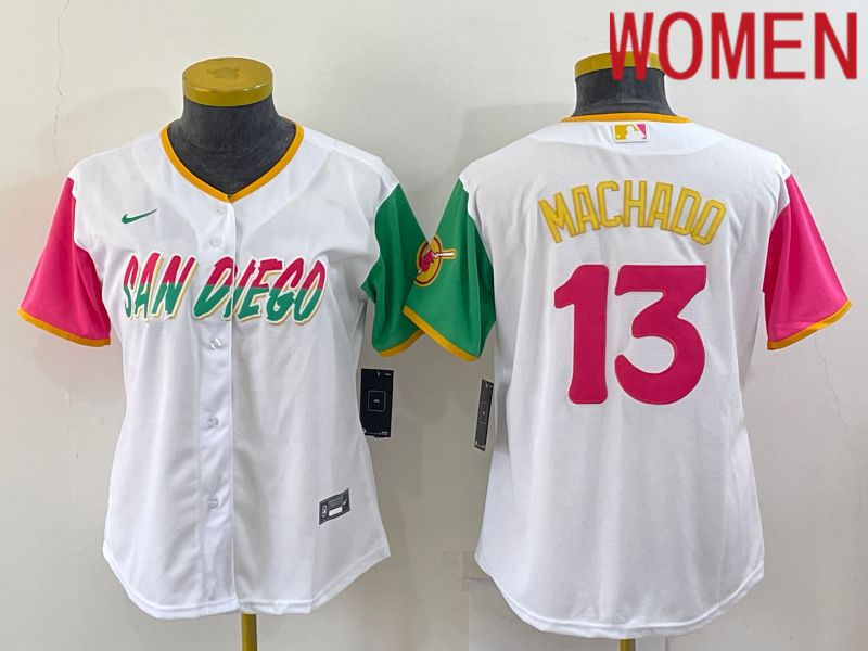 Women San Diego Padres 13 Machado White City Edition Game Nike 2022 MLB Jersey